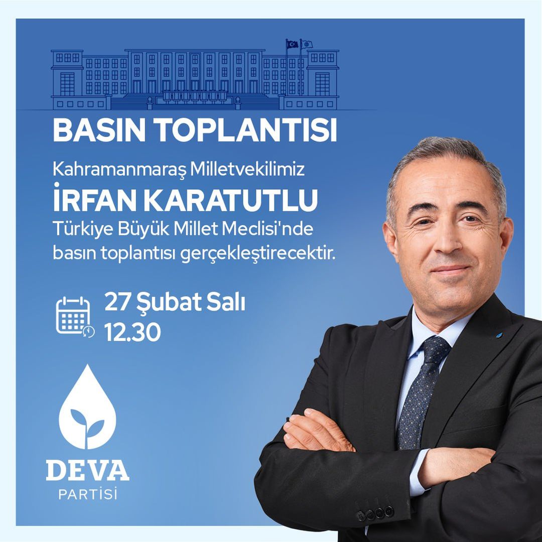 Deva Partisi Milletvekili İrfan Karatutlu, Meclis'te basın toplantısı düzenliyor.