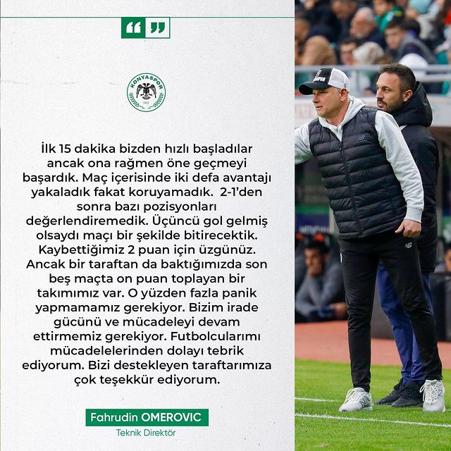 Konyaspor Teknik Direktörü Fahrudin Omerovic, Adana Demirspor maçındaki değerlendirmelerine dair önemli açıklamalarda bulundu.