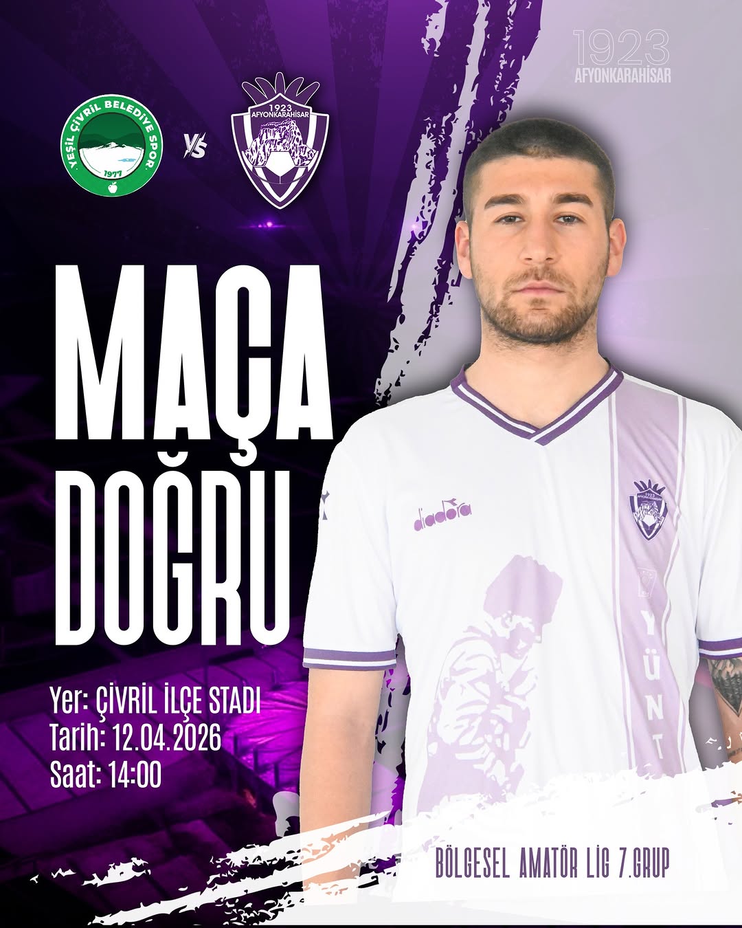 1923 Afyonkarahisar SK, Y.Çivril Belediye SK ile Bölgesel Amatör Lig Maçına Çıkıyor