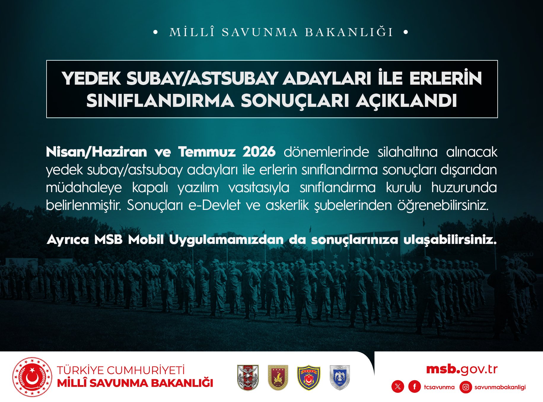 2026 yedek subay ve er sınıflandırma sonuçları açıklandı