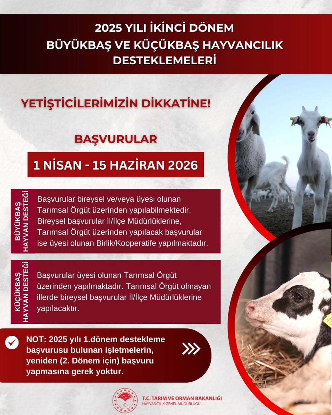 2026 Yılı Hayvancılık Desteklemeleri Başvuru Tarihleri Açıklandı