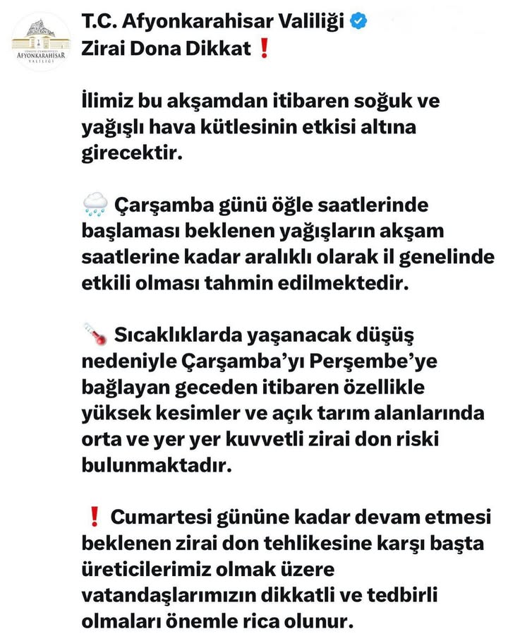 A post from Afyonkarahisar Valiliği