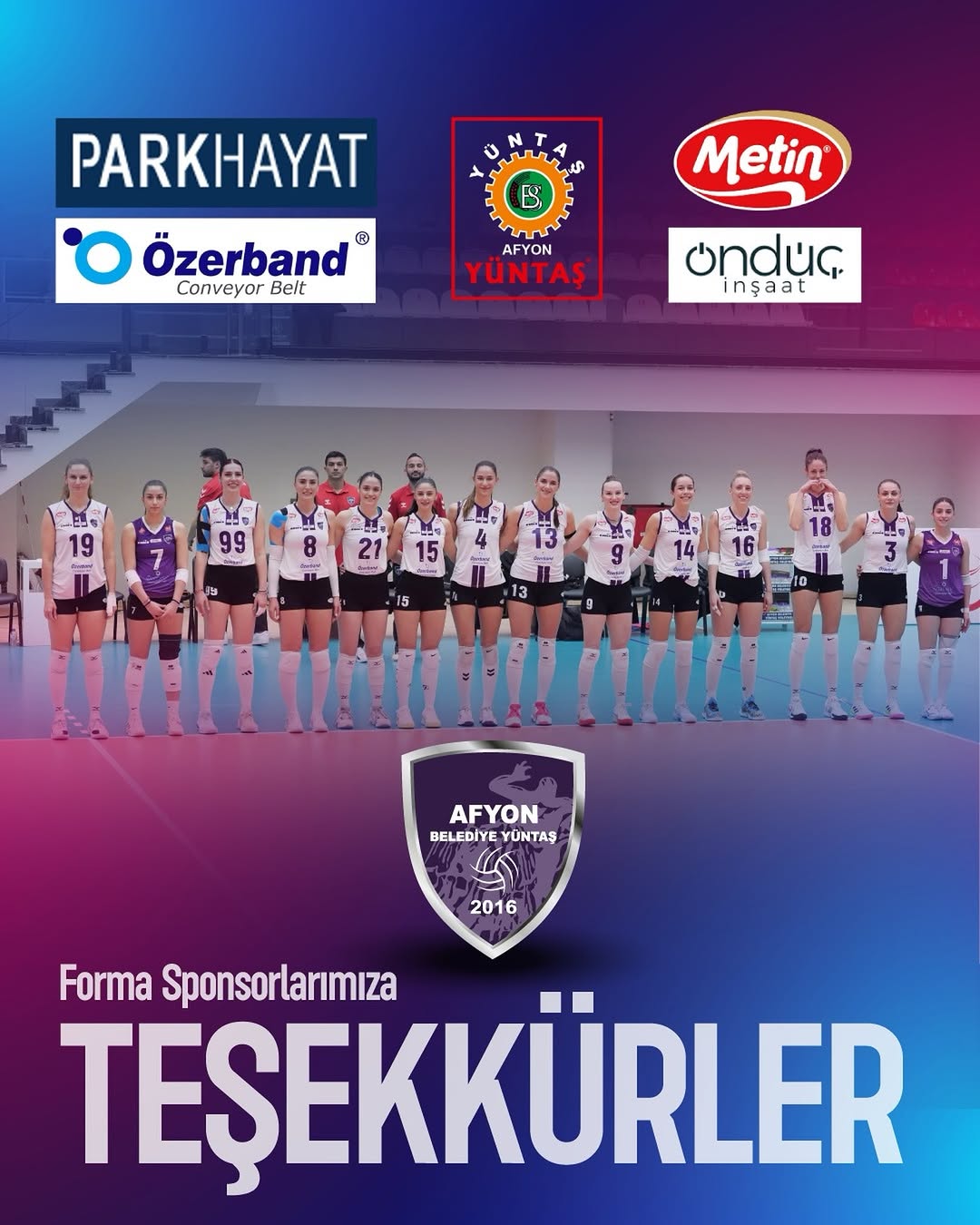 Afyon Belediye Yüntaş Spor Kulübü'nden Kıymetli Forma Sponsorlarına Teşekkür