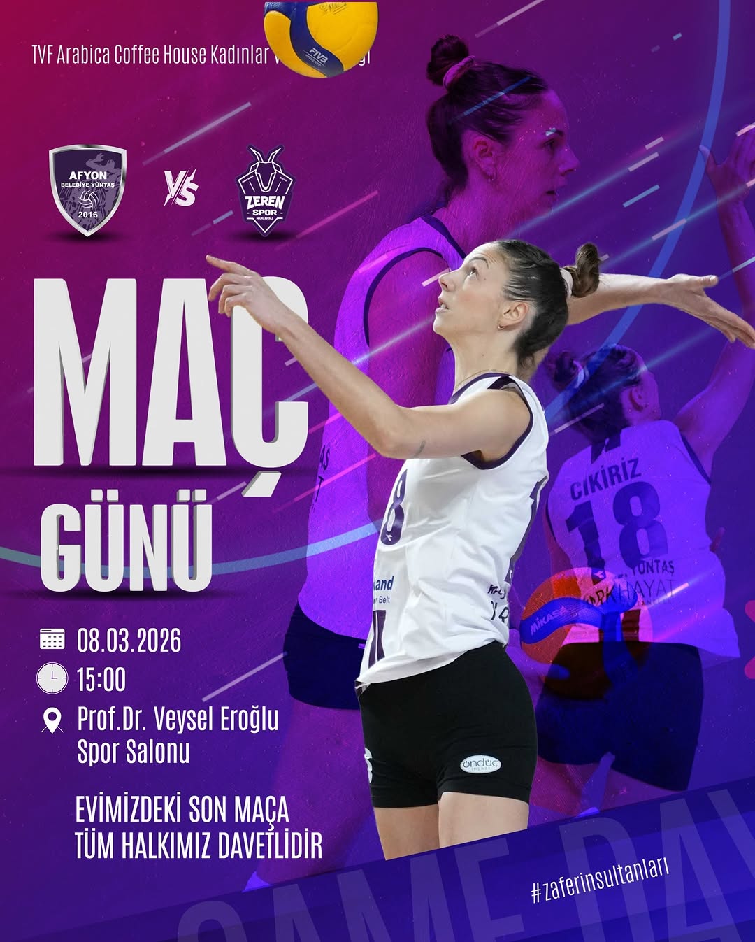 Afyon Belediye Yüntaş Voleybol'un Zeren Spor Kulübü'ne Karşı Sezonun Son Maçı