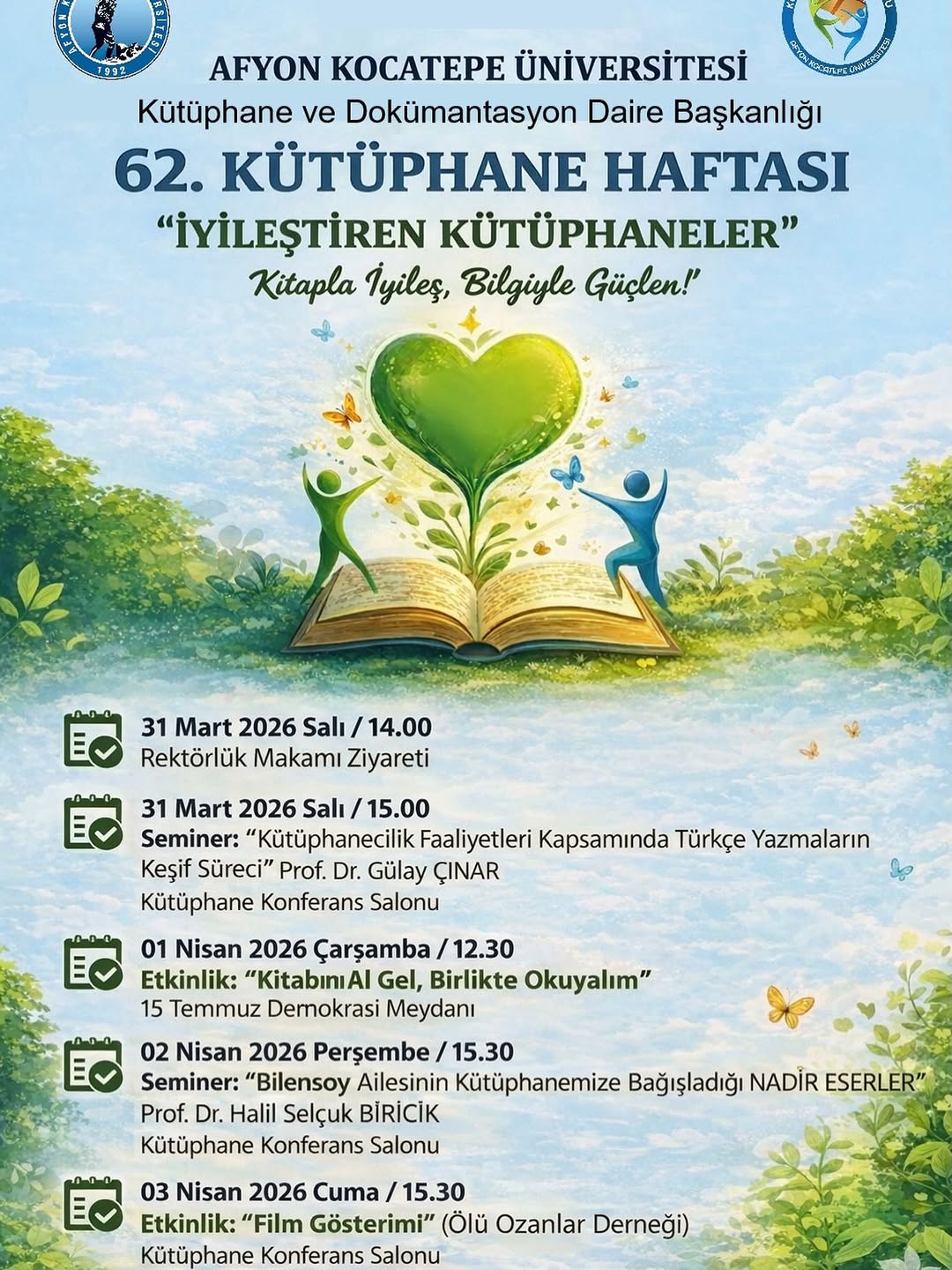 Afyon Kocatepe Üniversitesi 62. Kütüphane Haftası Etkinliklerini Duyurdu