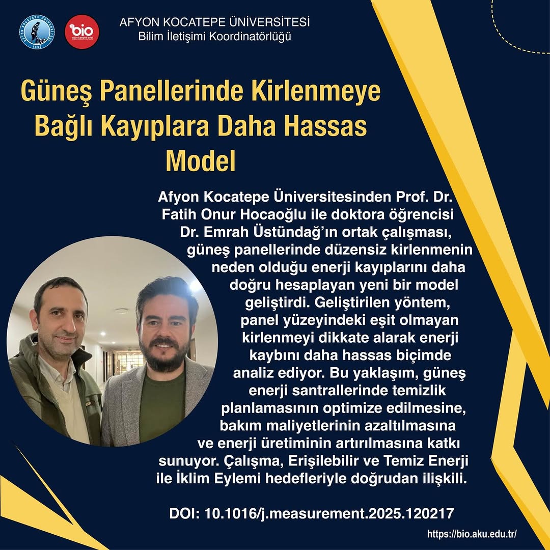 Afyon Kocatepe Üniversitesi Güneş Panellerinde Kirlenmeye Daha Hassas Model Geliştirdi