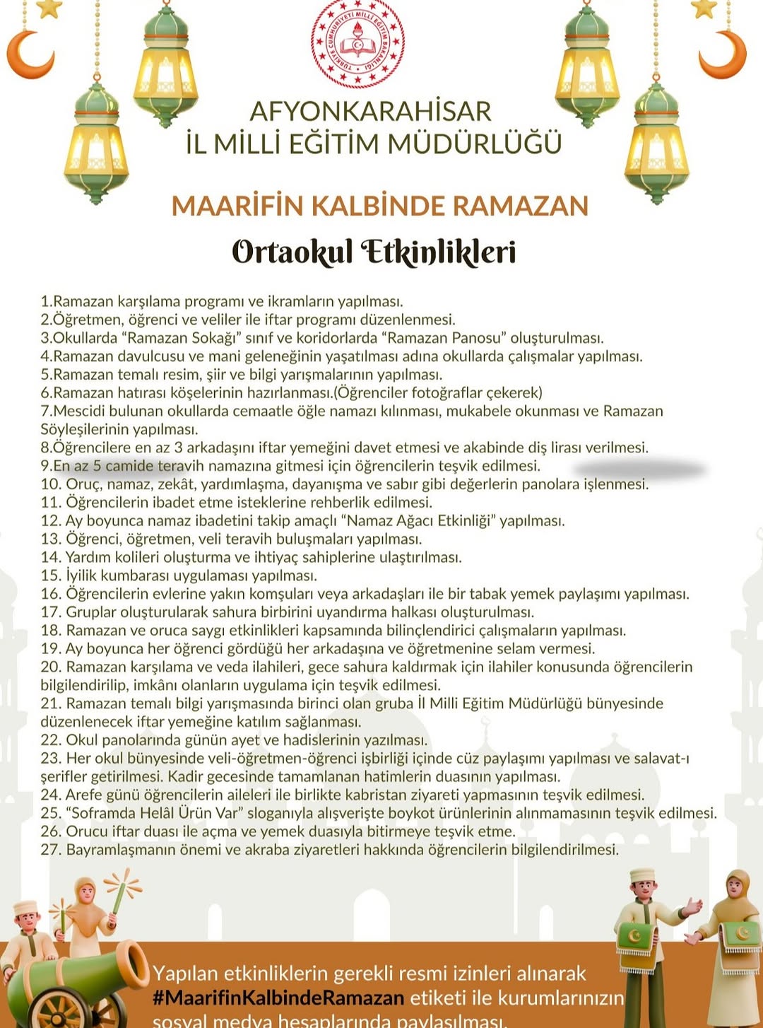 Afyonkarahisar İl Milli Eğitim Müdürlüğü'nden Ramazan Hazırlıkları