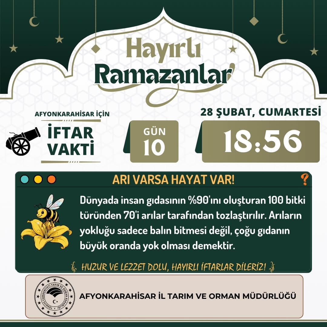 Afyonkarahisar İl Tarım ve Orman Müdürlüğü'nden İftar Vakti Duyurusu