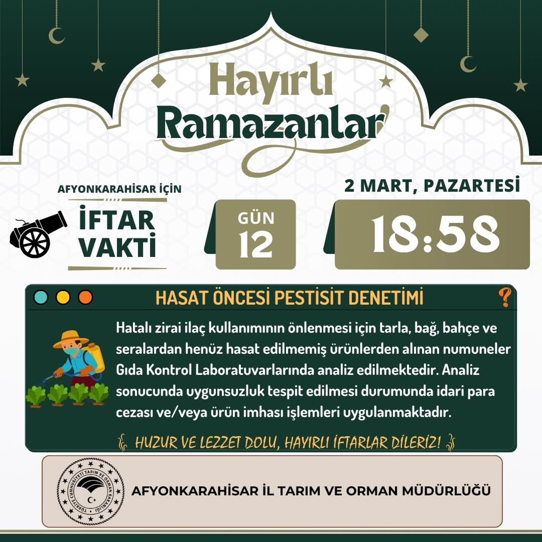 Afyonkarahisar İl Tarım Ve Orman Müdürlüğü'nden İftar Vakti Duyurusu