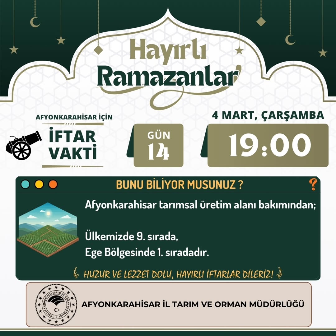 Afyonkarahisar İl Tarım Ve Orman Müdürlüğü'nden İftar Vakti Duyurusu