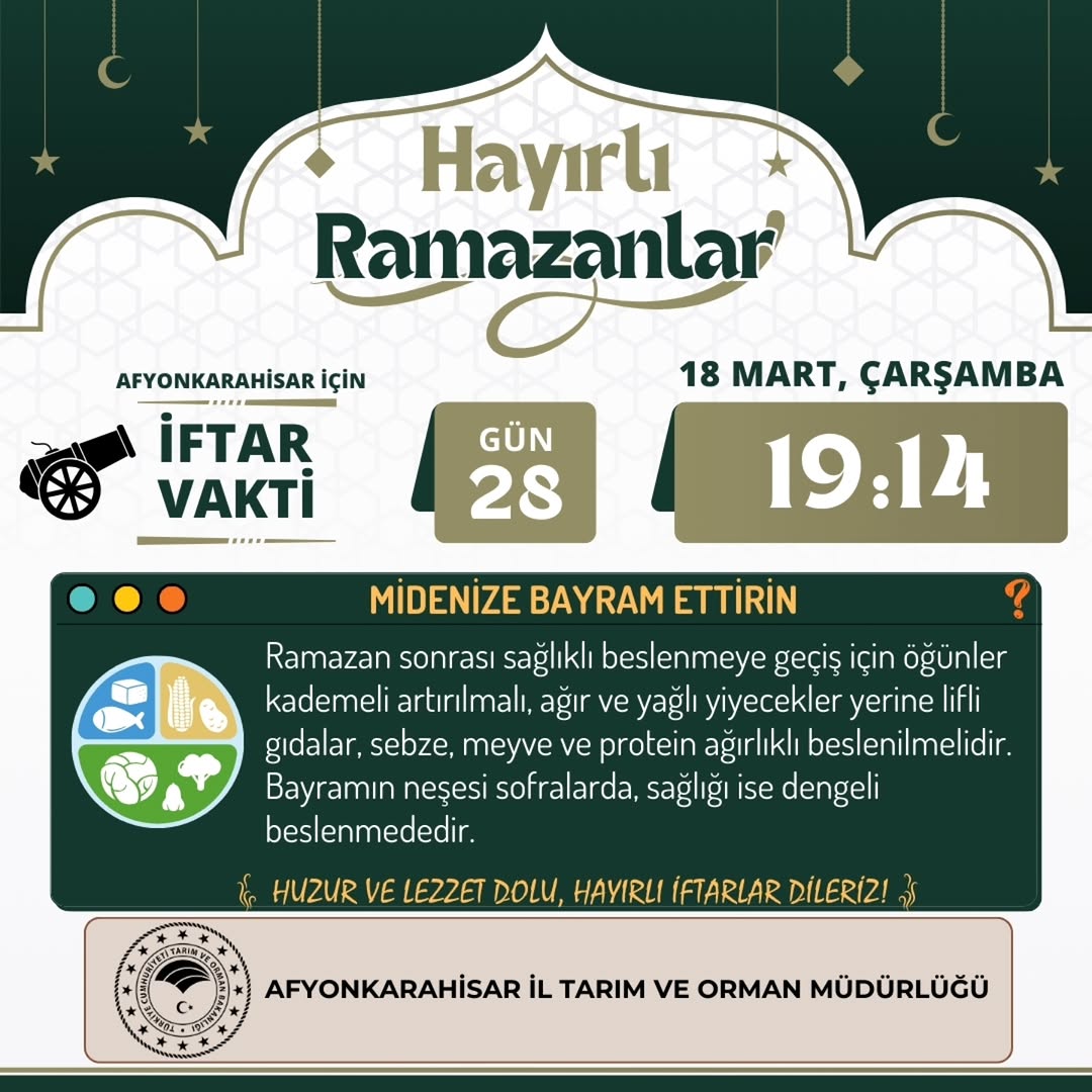 Afyonkarahisar İl Tarım ve Orman Müdürlüğü'nden İftar Vakti Duyurusu