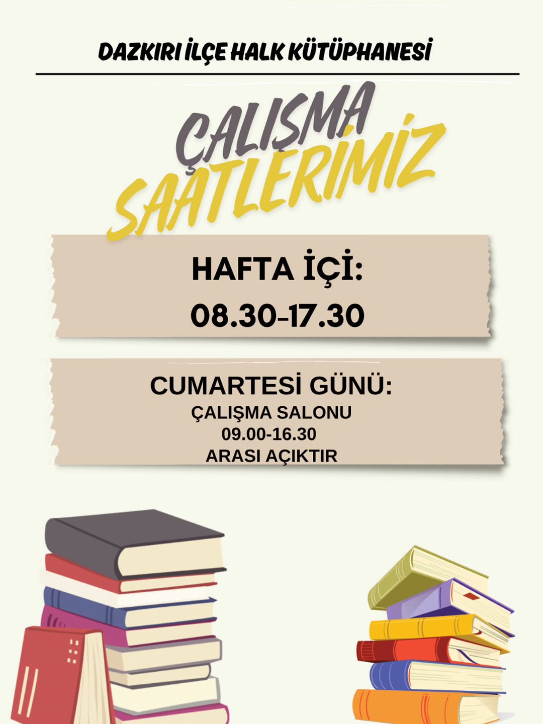 Afyonkarahisar İli Dazkırı İlçe Kaymakamlığı'ndan Kütüphane Çalışma Saatleri Duyurusu