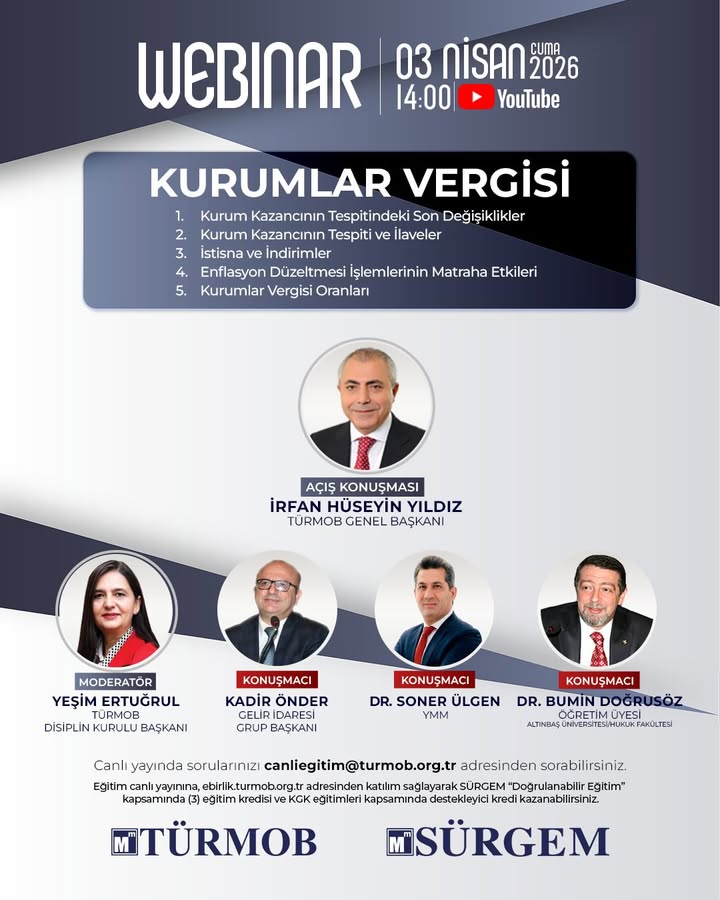 Afyonkarahisar Mali Müşavirler Odası'nın Düzenlediği 'Kurumlar Vergisi' Başlıklı Webinar Bugün YouTube Kanalında!