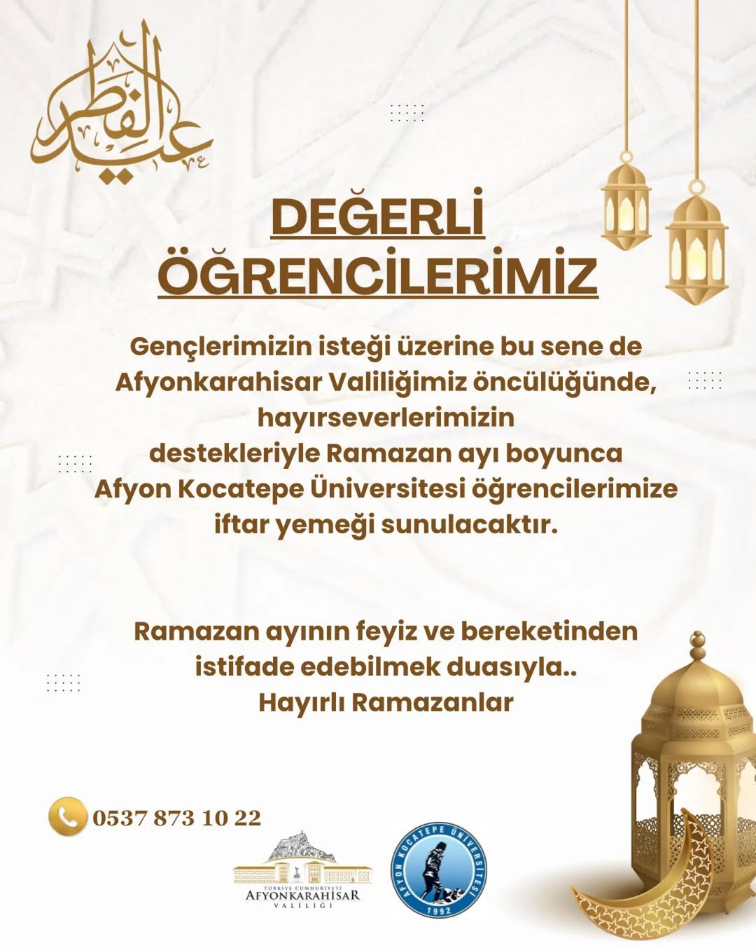 Afyonkarahisar Valisi Doç. Dr. Kübra Güran Yiğitbaşı'nın İftar Programı Duyurusu