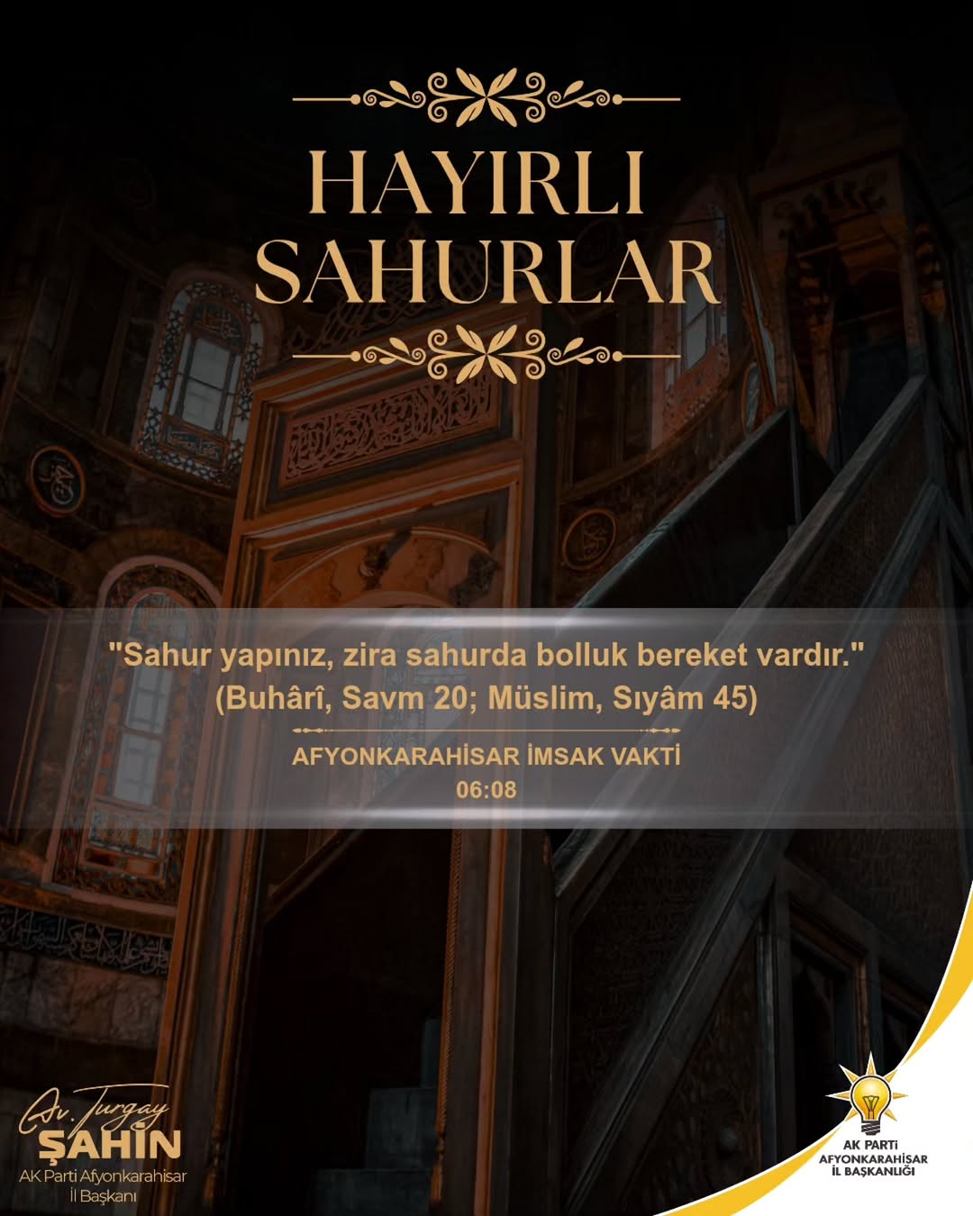 AK Parti Afyonkarahisar İl Başkanlığı'ndan Sahur Mesajı