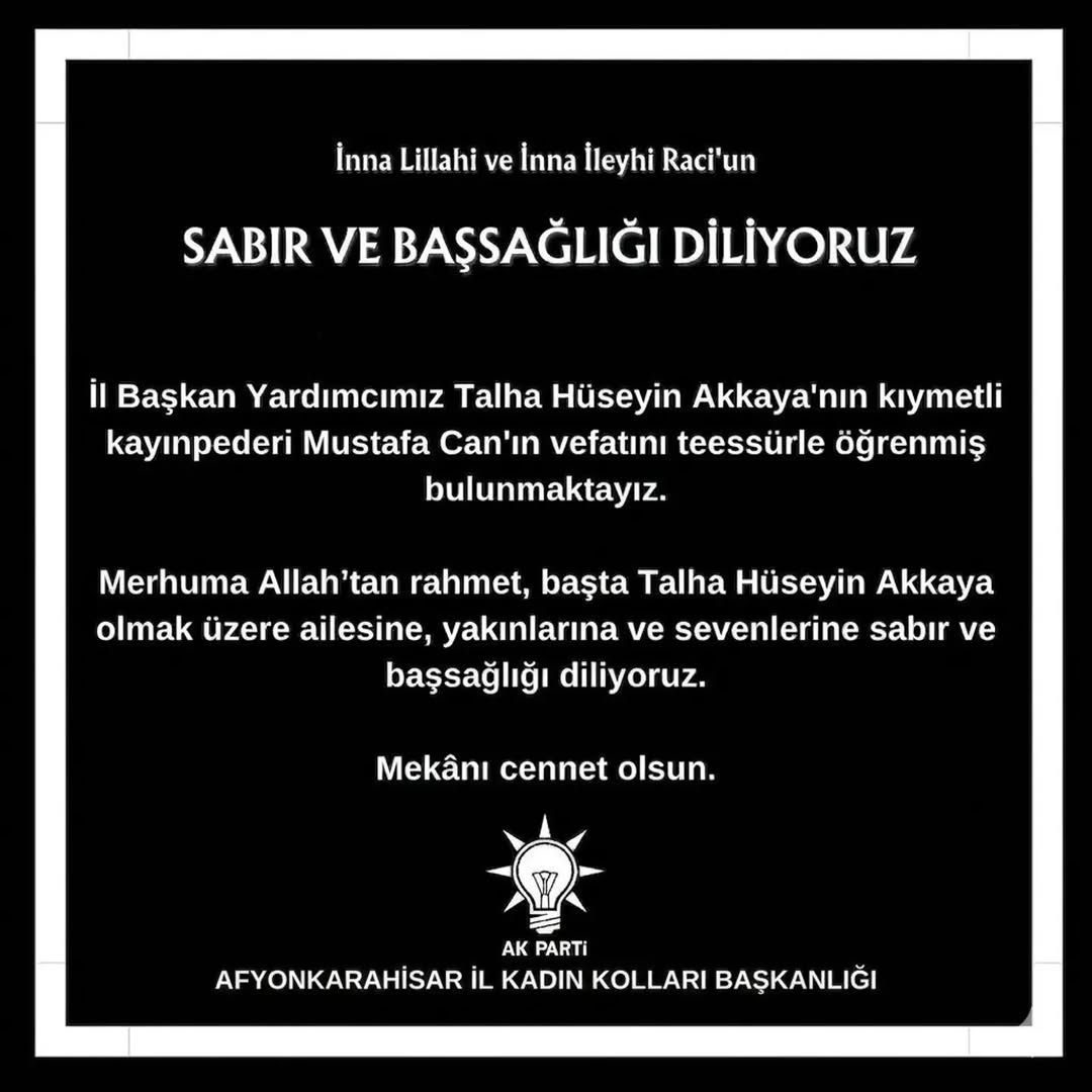 AK Parti Afyonkarahisar İl Kadın Kolları'ndan Başsağlığı Mesajı