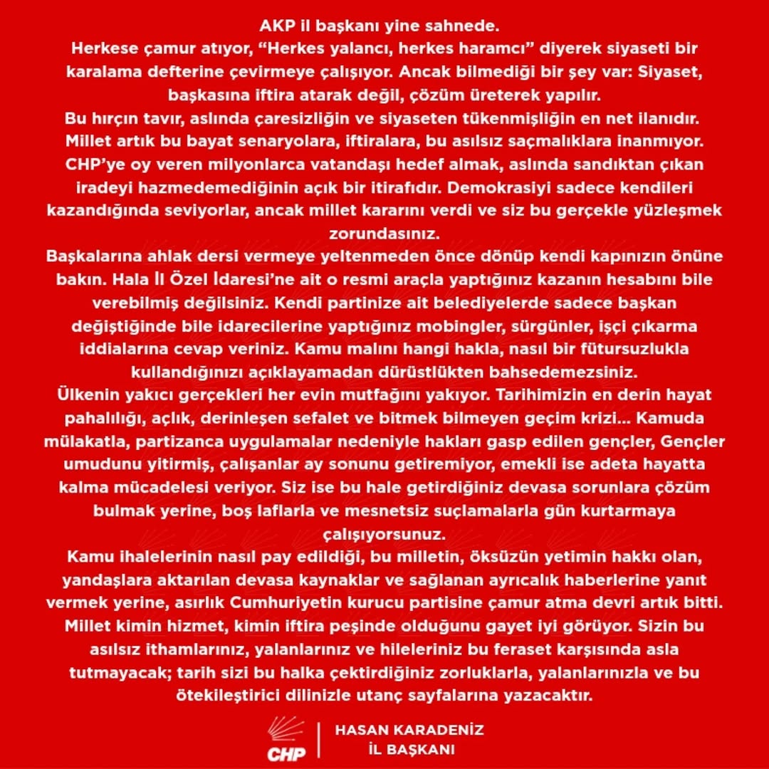 AKP İl Başkanı Yine Sahnedeyken CHP Afyonkarahisar İl Başkanlığından Sert Tepki