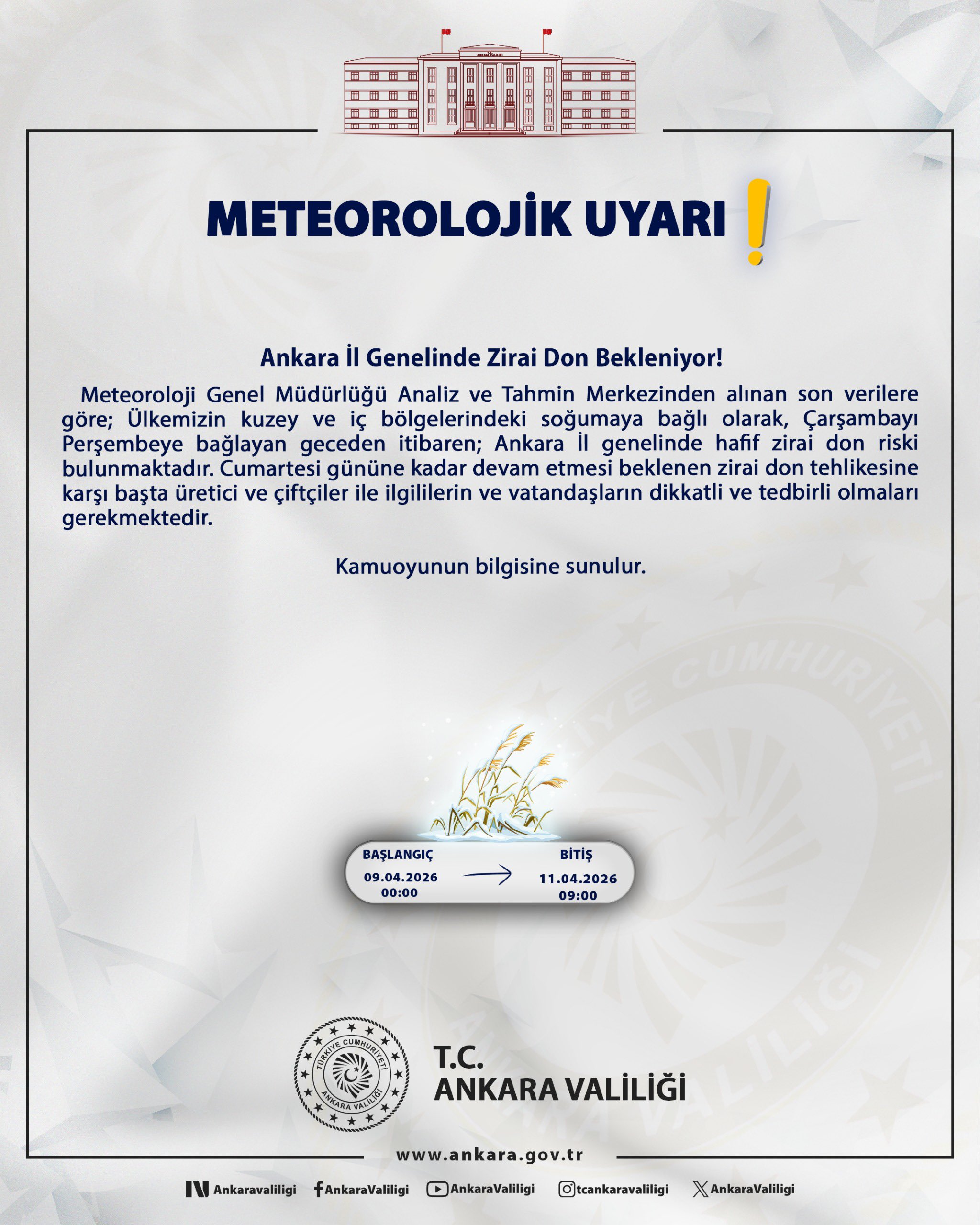 Ankara'da Zirai Don Beklentisi Açıklandı