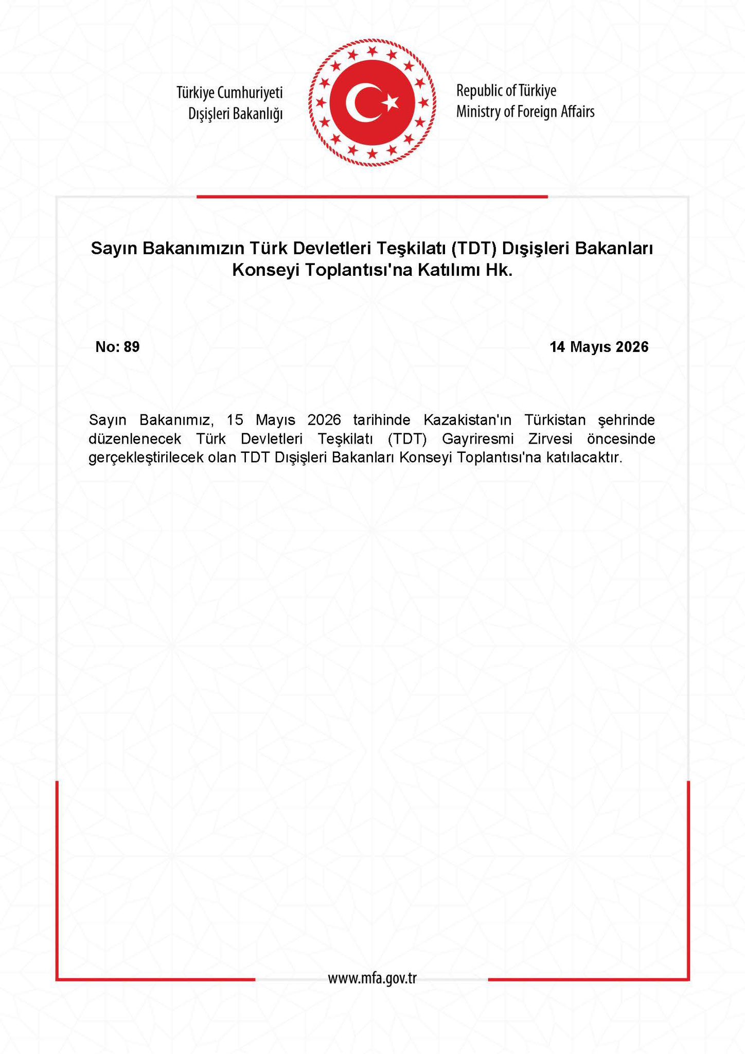 Bakanın Türk Devletleri Dışişleri Toplantısı Katılımı