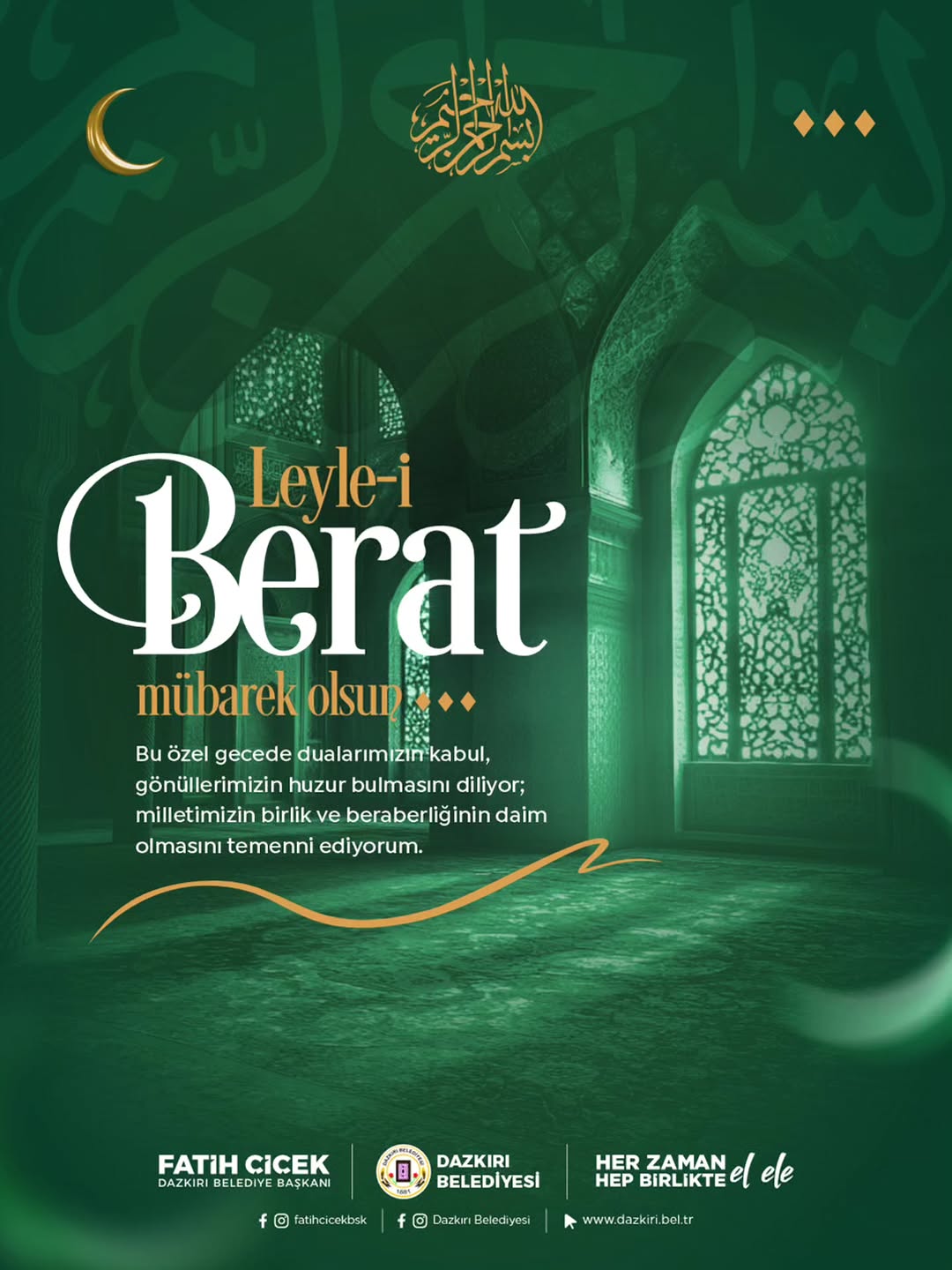 Dazkırı Belediye Başkanı Fatih Çiçek'ten Berat Kandili Mesajı