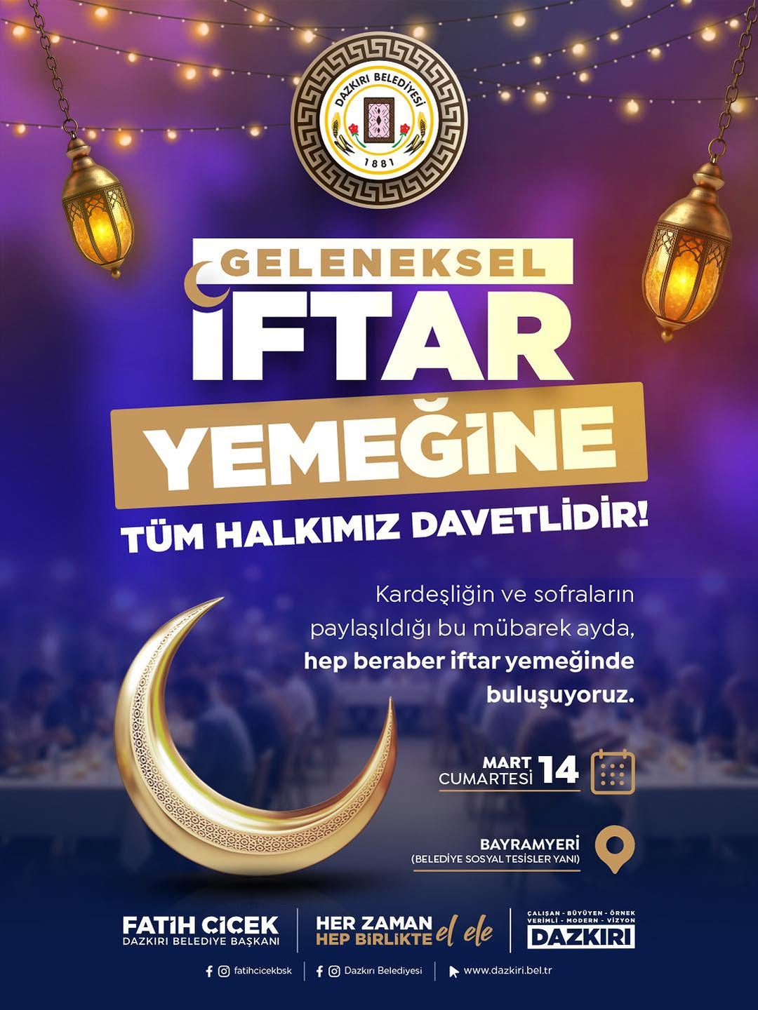 Dazkırı Belediye Başkanı Fatih Çiçek'ten Geleneksel İftar Daveti