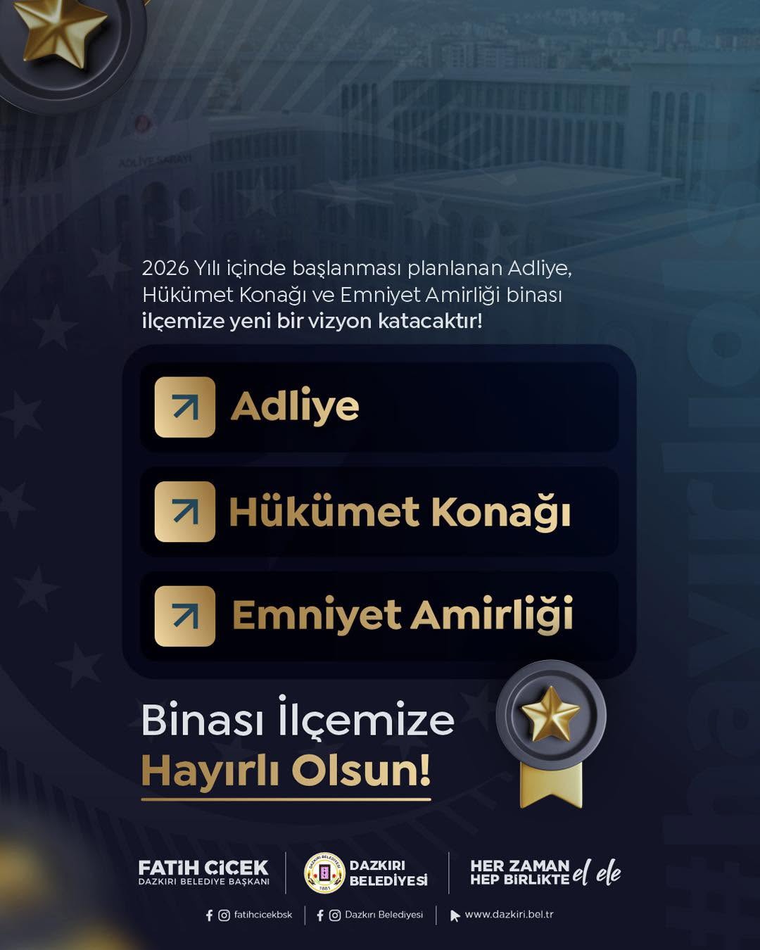 Dazkırı'ya Yeni Adliye, Hükümet Konağı ve Emniyet Amirliği Binası Projesi