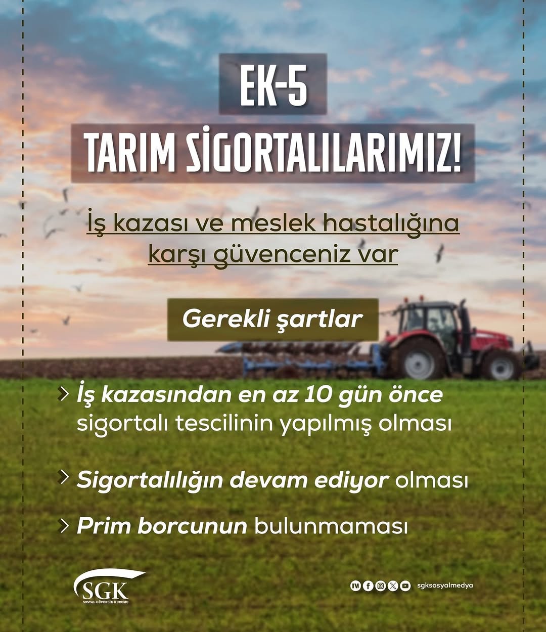 EK-5 Tarım Sigortalılarımıza Önemli Hatırlatma!