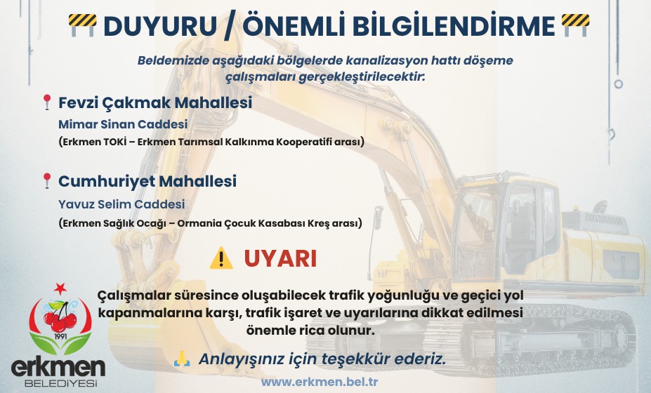 Erkmen'de Kanalizasyon Hattı Döşeme Çalışmaları Başlıyor