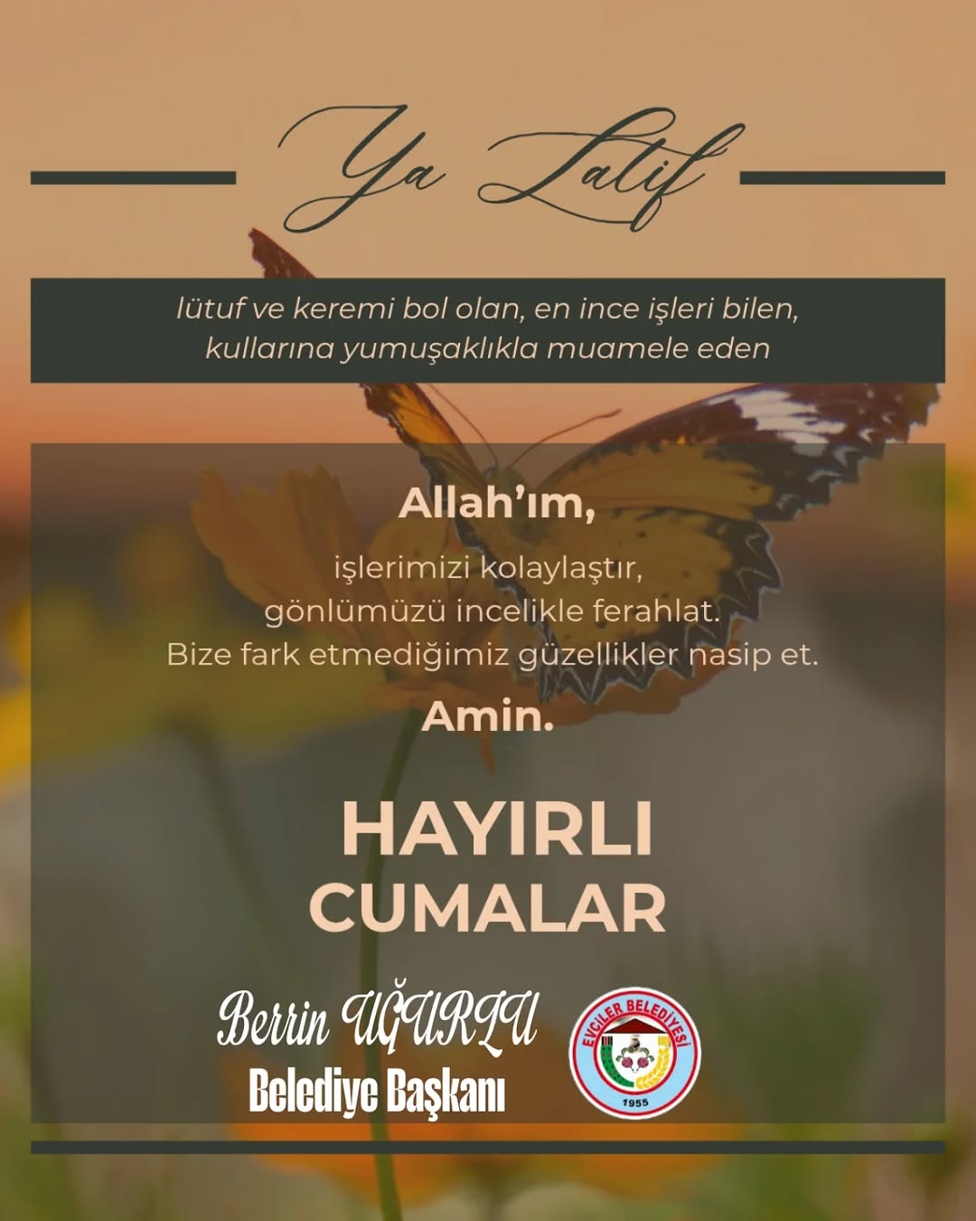 Evciler Belediye Başkanı Berrin Uğurlu'dan Hayırlı Cumalar Mesajı