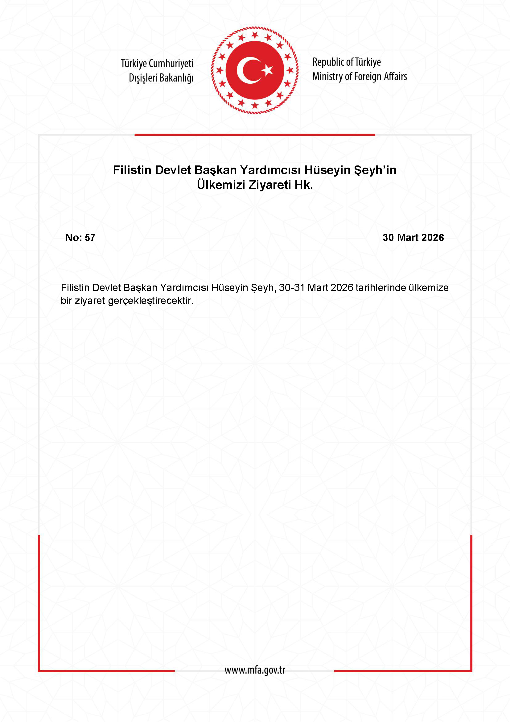 Filistin Başkan Yardımcısı Ziyareti