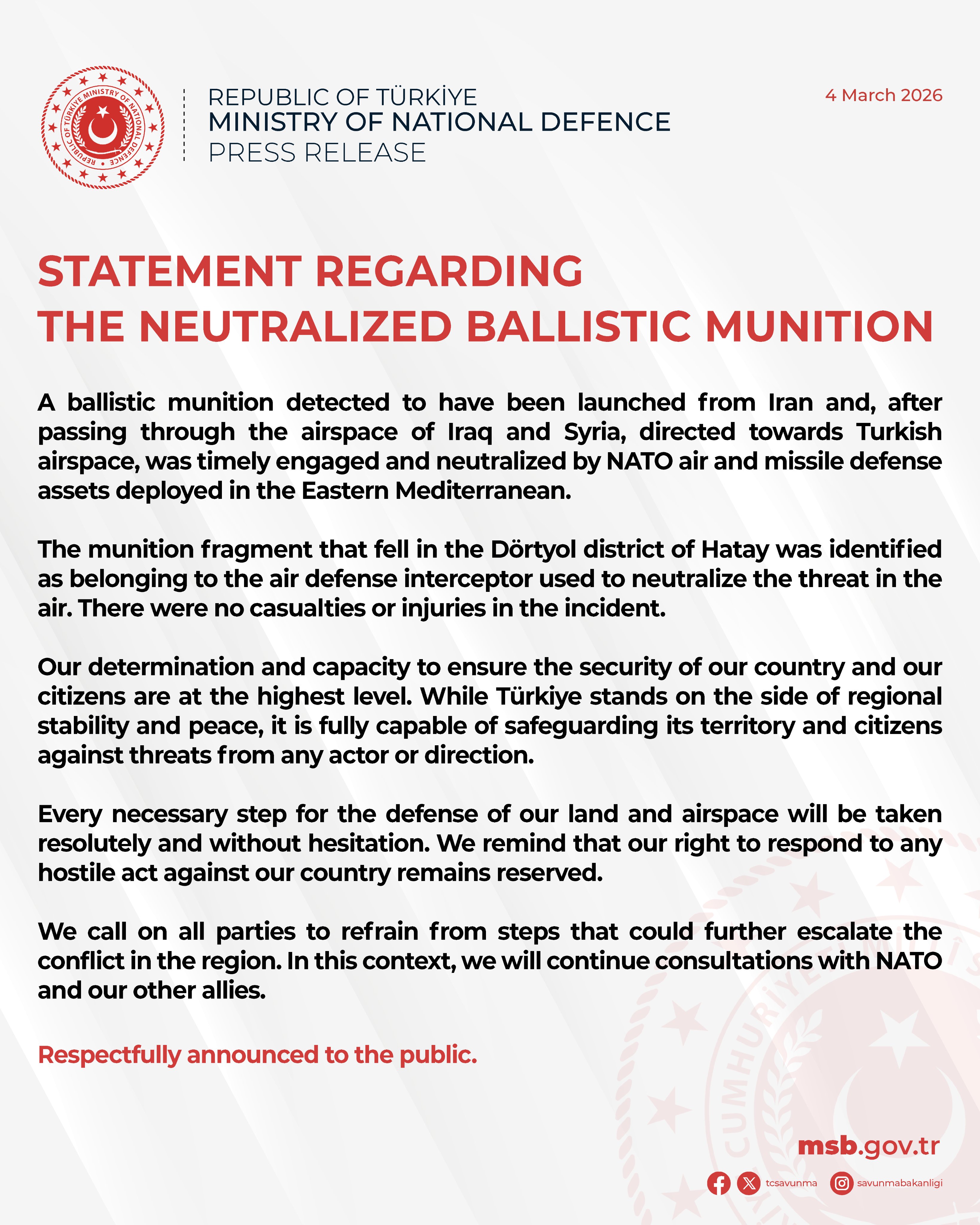 Füze Tehditleri Hakkında Açıklama