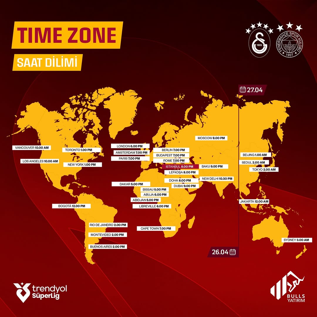 Galatasaray'ın Fenerbahçe Maçı Saatleri Açıklandı