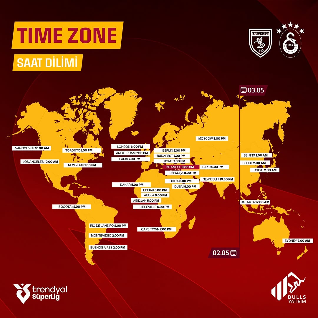 Galatasaray'ın Samsunspor Maçı Saatleri