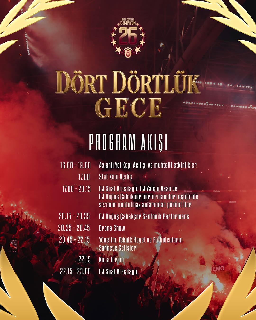 Galatasaray Spor Kulübü 26. Şampiyonluk Kutlamaları Programı