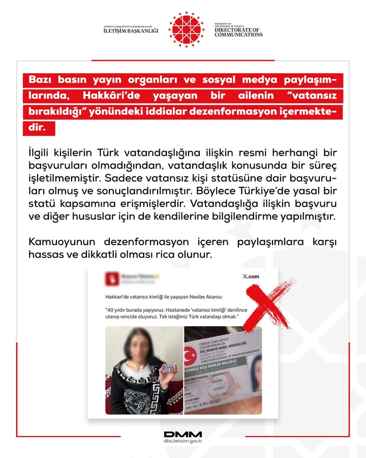 Hakkâri'de Vatansız Bırakıldığı İddiaları Yalanlandı