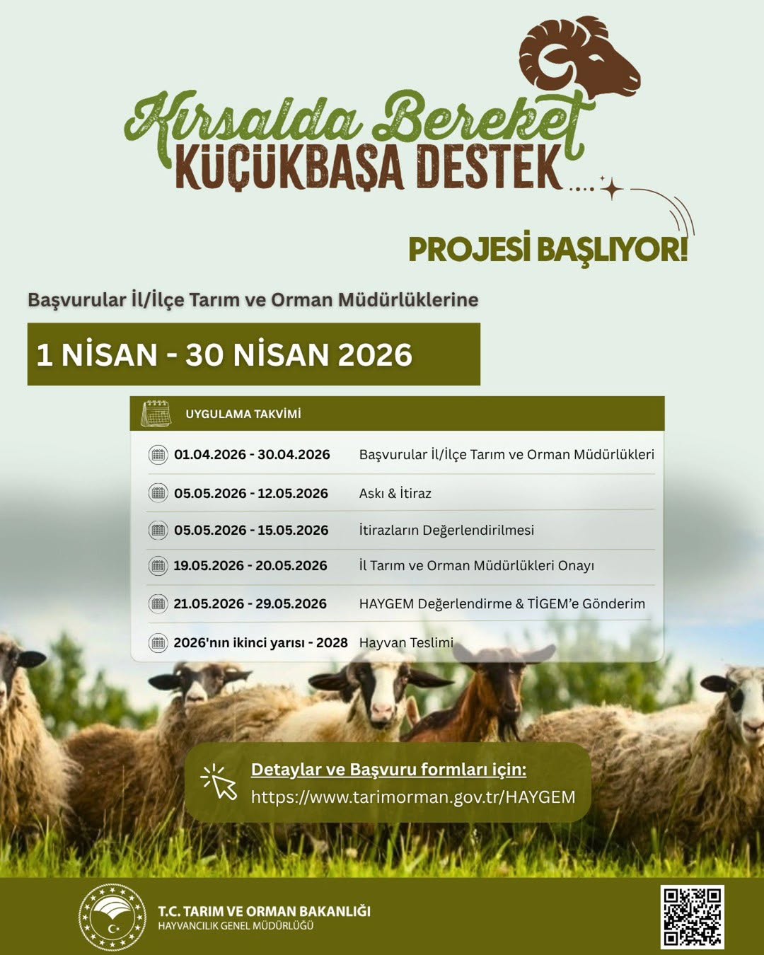 Kırsalda Bereket Küçükbaşa Destek Projesi Başvuruları Başladı