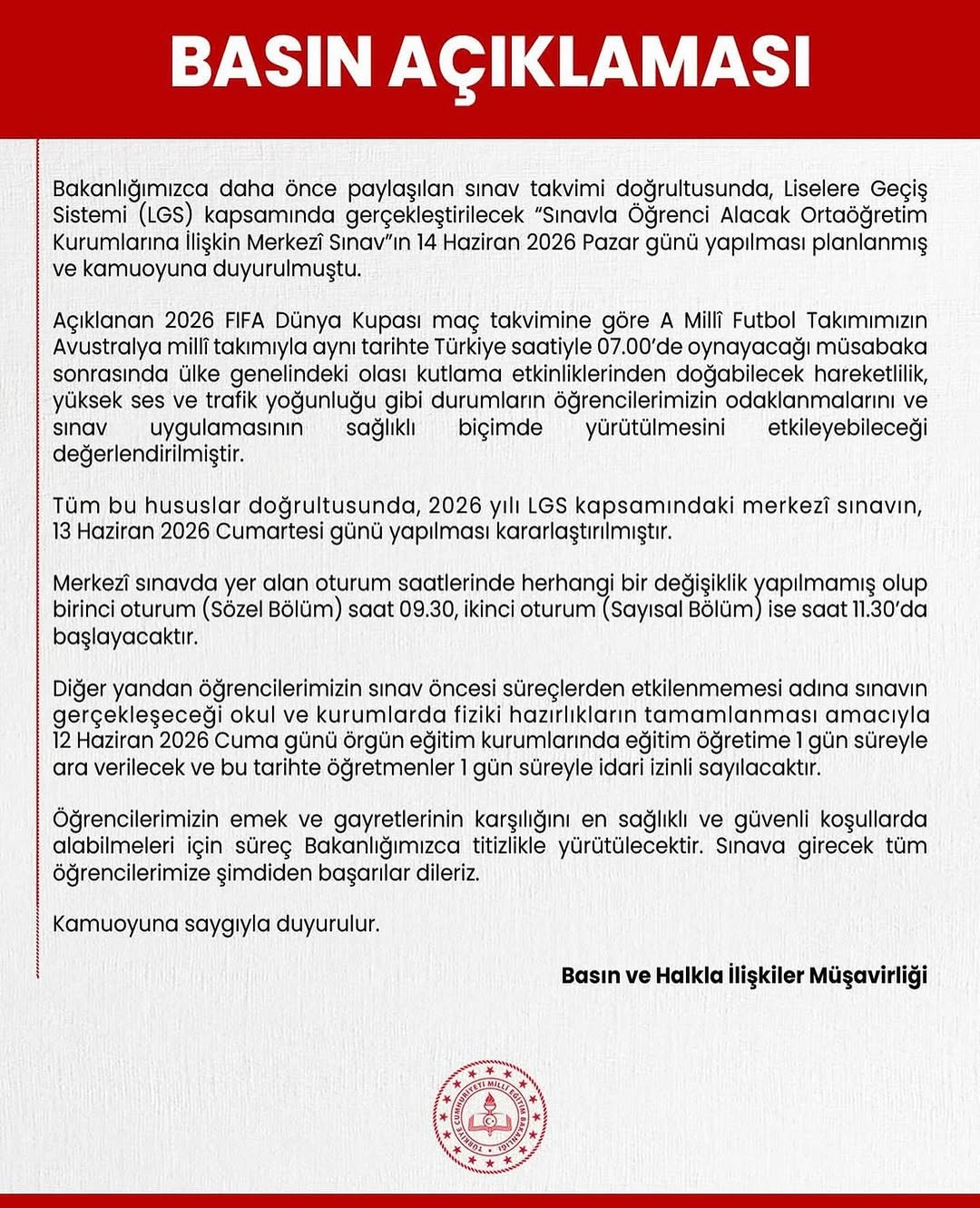 LGS Merkezi Sınav Tarihi Açıklandı