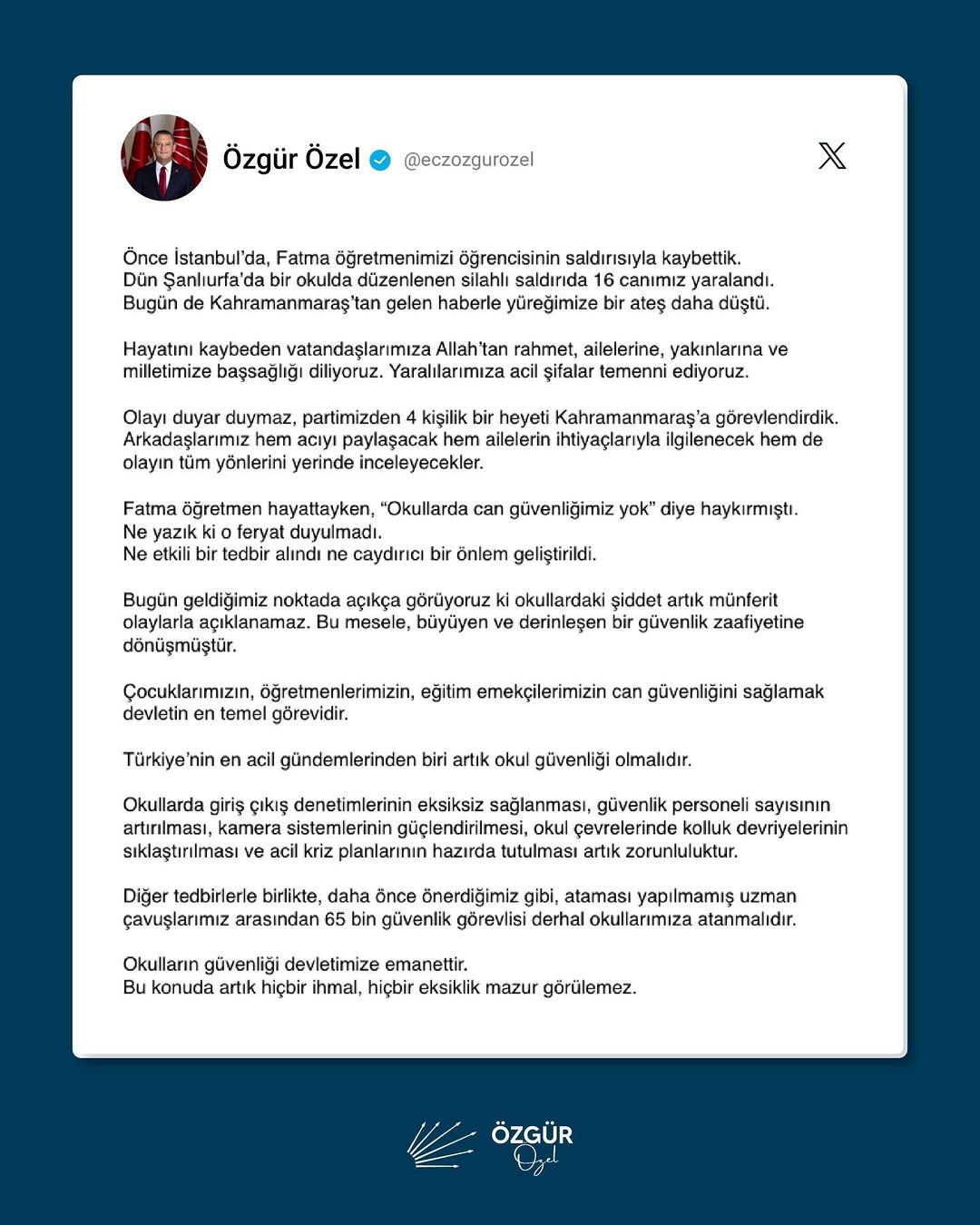 Önce İstanbul’da, Fatma öğretmenimizi öğrencisinin saldırısıyla kaybettik....