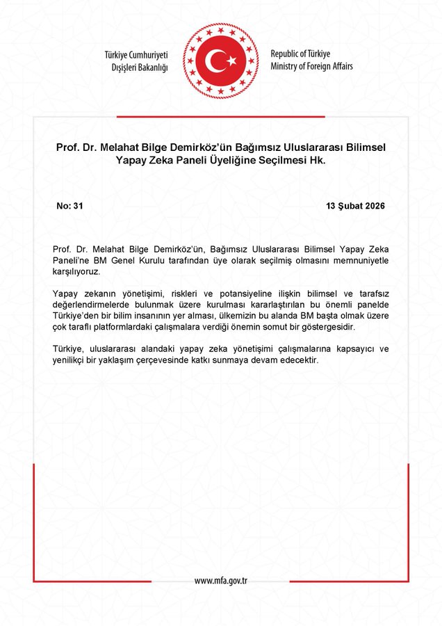 Prof. Dr. Demirköz Yapay Zeka Paneline Seçildi