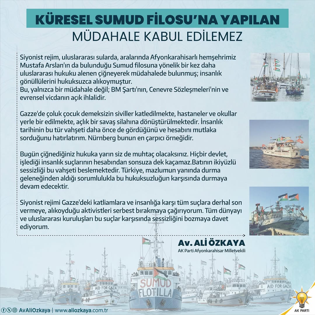 Siyonist Rejimin Uluslararası Sularda Müdahalesi: Afyonkarahisarlı Hemşehrimiz de Etkilendi