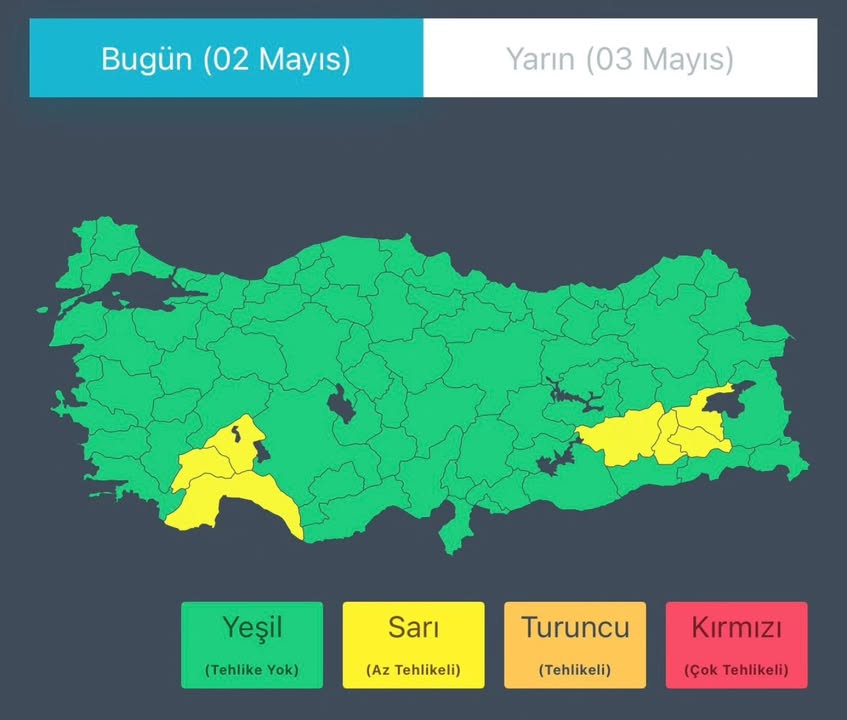 T.C. İçişleri Bakanlığı'nın Meteorolojik Uyarısı: 2-3 Mayıs Hava Durumu Tahminleri