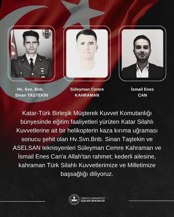 Türkiye Cumhuriyeti İçişleri Bakanlığı'ndan Başsağlığı Mesajı