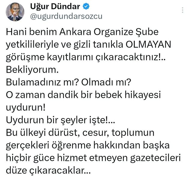 Uğur Dündar, Ankara Organize Şube İddialarına Tepki Gösterdi