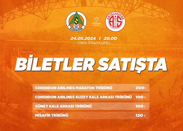 Corendon Alanyaspor'un Bitexen Antalyaspor ile Karşılaşacağı Maçın Biletleri Satışta