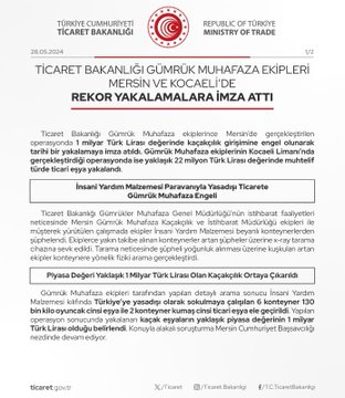 Ticaret Bakanlığı Gümrük Muhafaza Ekipleri Rekor Seviyede Kaçak Mal Yakaladı