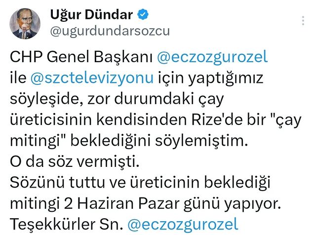 CHP Genel Başkanı Özgür Özel, Rize'de Çay Üreticileri İçin Miting Düzenliyor