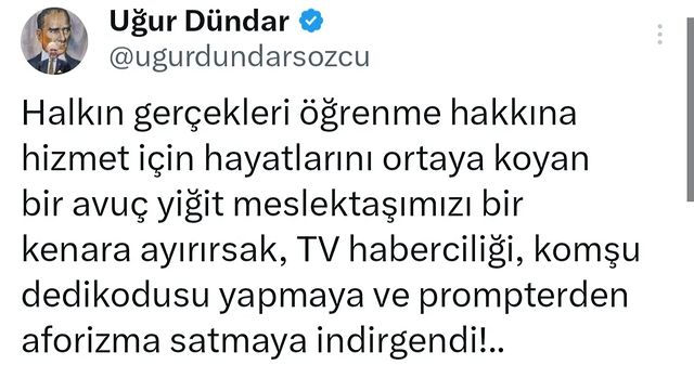 Uğur Dündar, TV Haberciliğini Eleştirdi: Gerçek Habercilik Yerine Komşu Dedikodusu Yapılıyor