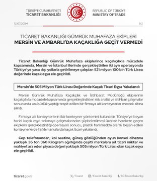 Gümrük Muhafaza Ekipleri, Mersin ve Ambarlı’da Kaçakçılık Operasyonları Gerçekleştirdi