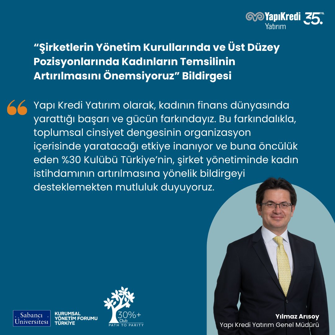 Yapı Kredi Yatırım, Yüzde 30 Kulübü Türkiye'nin Bildirgesini İmzaladı