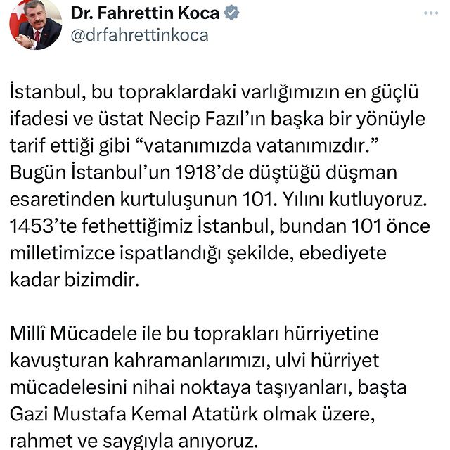 İstanbul'un Kurtuluşu'nun 101. Yılı Kutlanıyor